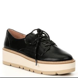 Chelsea & Violet Irena Black Leather Lace-up Platform Oxford
